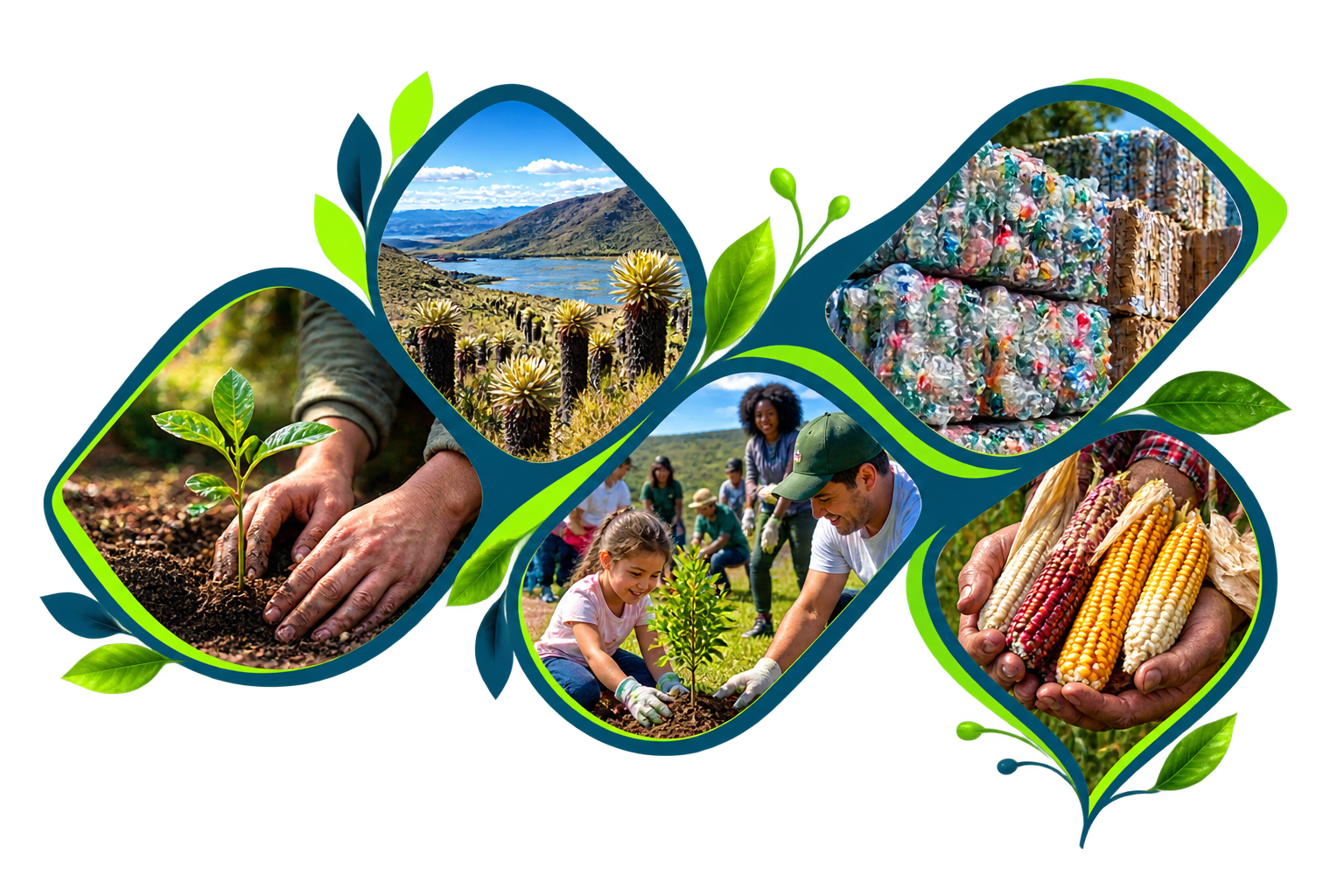 Momentos de restauración, protección del páramo, trabajo comunitario, reciclaje y producción agrícola